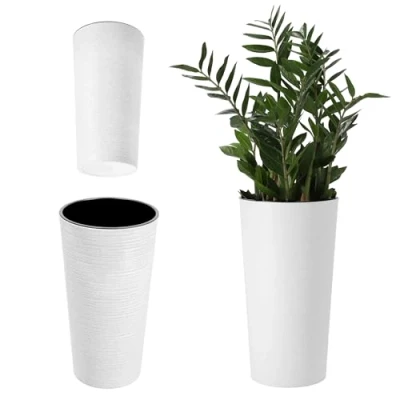 Bild av KADAX blomkruka med träspån, elegant ytterkruka avtagbar insats, för kontor, blomkruka, trädgårdsskål (vit, ⌀ 19 cm)