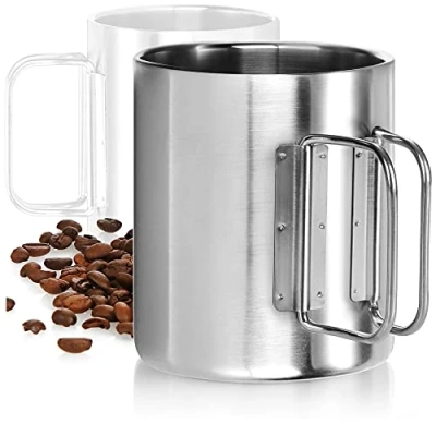 Bild av COM FOUR® kaffemugg i rostfritt stål 300 ml per termisk dricksmugg av 304 med fällbart handtag dubbelväggig isolerande mugg BPA fri (silver 300ml 1 st)