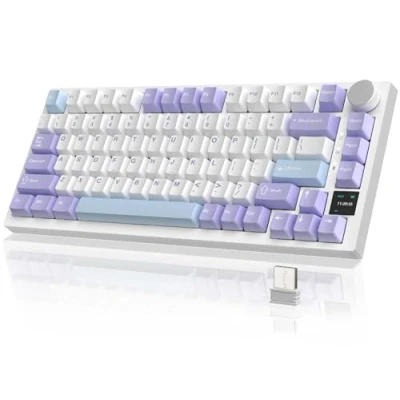 Bild av YINDIAO Ajazz AK820PRO Mekaniskt Tangentbord med TFT Smart Display &amp; Knob, 2.4G Trådlös/BT5.1/USB C Trådbunden,75% ANSI Layout,Hot Swap,Linjär Switch,RGB bakgrundsbelysning,för PC,MAC (Lila)