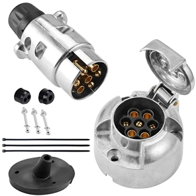 Bild av SPARKMOTO metall Släpvagnsuttag 7 stolpar och släpvagnskontakt stift, 12 V kontakt uttag släpvagn stift vattentät aluminium, med packning isoleringssats för (aluminium B)