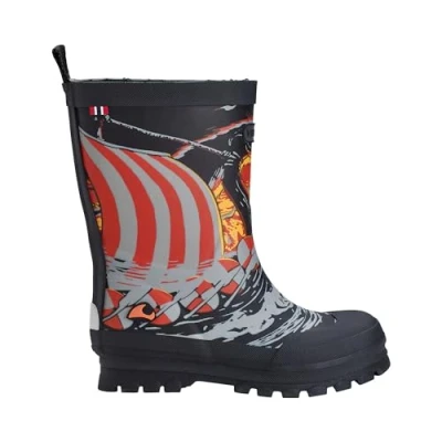 Bild av Viking unisex barn glad tryck regnstövel, Svart sol, 4.5 UK Wide
