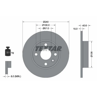 Bild av TEXTAR PRO 92111003 Disque de frein 240 10 04/05 100 plein revêtu sans boulon fix roue, moyeu roue OPEL: Corsa C 3/5 portes