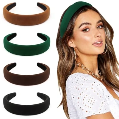 Bild av DRESHOW 4 Paket Pannband för Kvinnor och Flickor Sammet Mjuk Mode Boho Breda Hårband Halkfria Hårtillbehör