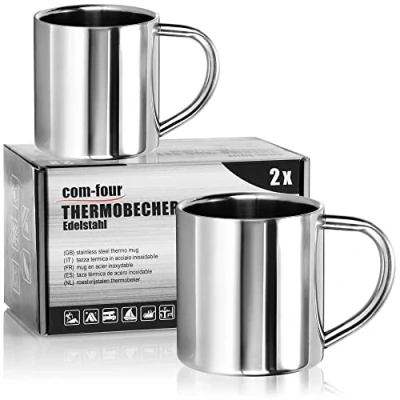 Bild av COM FOUR® 2x värmemugg i rostfritt stål 180 ml per mugg dubbelväggig isolerande splitterfri kaffemugg termisk dricksmugg campingmugg kopp BPA fri
