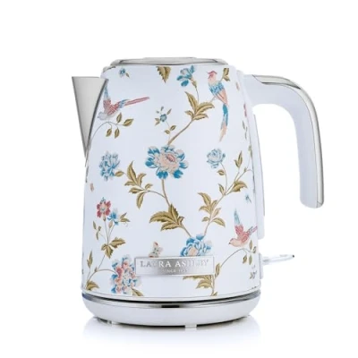 Bild av Laura Ashley Elektrisk Vattenkokare 1,7 Liter med Elveden Vit Mönster från VQ Snabbkokande 2,2 kW i Rostfritt Stål Torrkoknings och Överhettningsskydd
