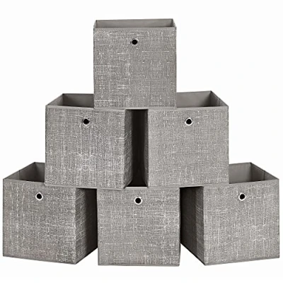 Bild av SONGMICS Vikbara förvaringslådor, set med 6 förvaringskuber i icke vävt tyg, 30 x cm, organiseringsfack för leksaker, kläder, gråbrun, RFB006K01
