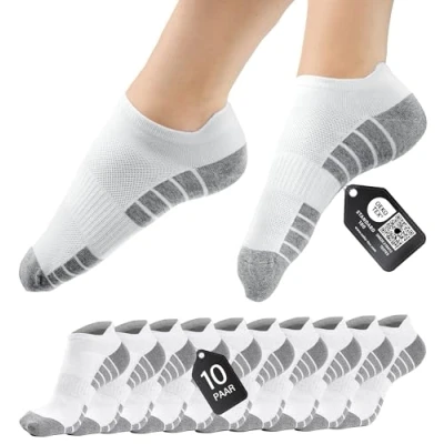 Bild av HELDENWERK sneakerstrumpor för kvinnor och män, 10 par korta sportstrumpor med andningsbar bomull unisex löparstrumpor set, x vita, 39 42 EU