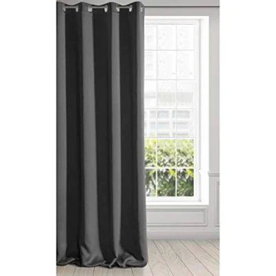 Bild av Eurofirany Logan gardin ogenomskinlig, mörkläggningsgardin, satin mörkläggningsgardin med öljett 1 st. Öljettgardin, elegant, slät, enfärgad, vardagsrum, sovrum, svart, 135 x 250 cm