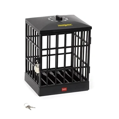 Bild av Legami Mobiltelefonfängelse, timer upp till 60 minuter, manuellt justerbar, innehåller 1 hänglås och 2 nycklar, 12,5 x 18,5 cm, rymmer 6 mobiltelefoner