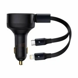 Bild av Baseus Enjoyment biloplader med fast 75 cm Lightning och USB C kabel 30W