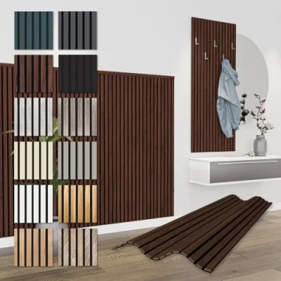 Bild av HEXIM Akustiska paneler, 138,5 x 60 cm, flexibel lamellvägg i trä, MDF väggpaneler, lamellbeklädnad, väggbeklädnad, inredning, ljudisolerande (1 panel/0,83 m² Catania ek APH13)