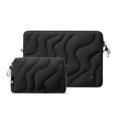 Bild av tomtoc 360 fodral Sleeve för 14 tums New MacBook Pro M4/M3/M2/M1 Pro/Max A3401 A3185 A3112 A2992 A2918 2024 2021, lättviktigt, mjukt, quiltat dator Puffy med tillbehörsväska