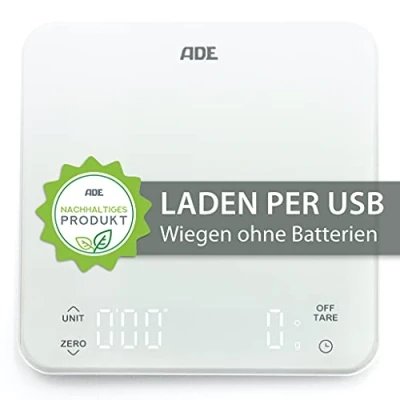 Bild av ADE Digital köksvåg med batteri laddning via USB utan exakt kaffevåg integrerad timer upp till 5 kg/1 g