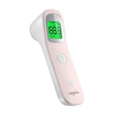 Bild av EUROPAPA Febertermometer för bebisar, barn, vuxna, infraröd panntermometer med feberalarm, C/F brytare, 30x mM minne (rosa)