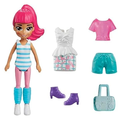 Bild av Polly Pocket Margot Shimmer &amp; Shine Fashion Packet Game Set innehåller en docka, extra kläder och tillbehör för flickor från 4 år äldre