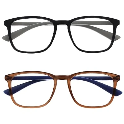 Bild av OPULIZE Max läsglasögon 2 pack klassisk stor rektangulär fattning glasögon i matt Svart och brun män kvinnor unisex RR78 12 +1,50, par, En Storlek