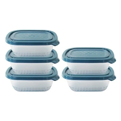 Bild av Små Matlådor med Lock (5 pack, 500ml) BPA fri Plast Förvaringslådor Stapelbara, Mikrovågs och Fryssäkra för Matförberedelse Kylskåpsorganisering (Blue Lids 5Pcs)