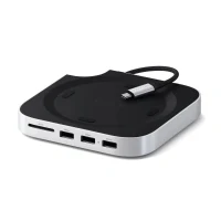 Bild av Satechi Mac mini M4 hubb och stativ med NVMe SSD hölje, 2 x USB A 10 Gbps, dataport, SD kortläsare för M4, Pro silver