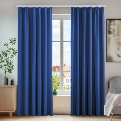 Bild av Deconovo Set med 2 ogenomskinliga gardiner veck, bullerskydd, köldskydd, värmeskydd, 245 x 140 cm (höjd bredd), kungsblå