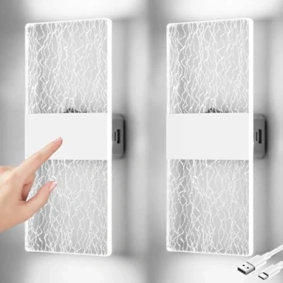 Bild av LED Vägglampa Touch Control, USB Uppladdningsbart Batteri Väggljus, 2 Lägen, Vit Trådlös Magnetisk Installation, Modern Inner Väggbelysning Med Strömbrytare, 6500K Ljusstyrkor Justerbar pack
