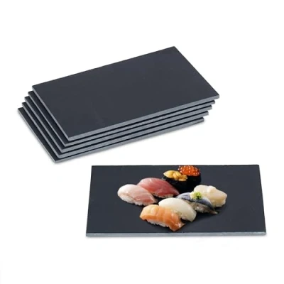 Bild av Relaxdays Skifferplatta set med 6, 30 x 20 cm, servering av ost och desserter, serveringsfat för skrivning, antracit