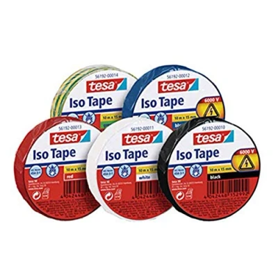 Bild av Tesa Isoleringstejp, 10 m x 15 mm iso tejp (5 pack/5 färger blå, röd, svart, grön/gul och vit)