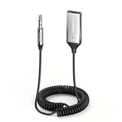 Bild av UGREEN Bil Bluetooth 5.3 Mottagare med 3,5 mm AUX Uttag och USB Trådlös Ljudadapter Inbyggd Mikrofon Lång Kabel för TV Hemhögtalare Huat Högtalarförstärkare (Silver)