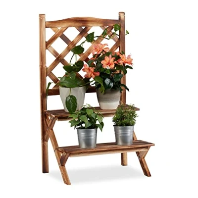 Bild av Relaxdays Blomställ med spaljé, 2 nivåer växtstativ, trähylla, HWD: 89 x 51 40 cm, flammig, bränd, cm