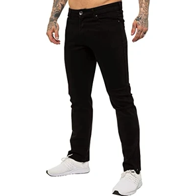 Bild av Enzo mäns raka ben stretch jeans basic arbete denim byxor stora höga alla midjeband