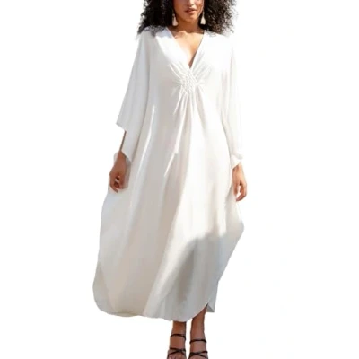 Bild av YouKD Lång kaftan för kvinnor, maxiklänning, bohemisk strandrock, täckande plagg baddräkt, strandplagg, Vit 1, one size