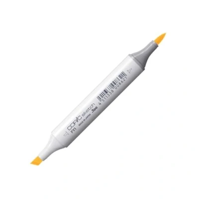 Bild av COPIC Skissmärkpenna typ FY 1, fluorescerande gul orange, professionell penselmarkör, med en superpenselspets och medelbrun spets