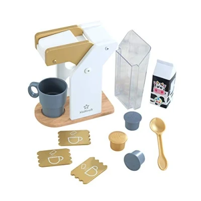 Bild av KidKraft Gyllene kaffemaskin i trä för barnkök med kapslar, lekkök tillbehör, leksaker barn från 3 år, 53538
