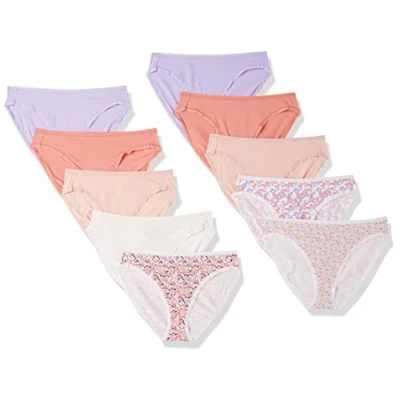 Bild av Amazon Essentials Women&#039;s Korta underkläder i bomull med höga ben (finns plusstorlek), Pack of 10, Blommig/Ditsy blomster/Flerfärgad/Rutig, M