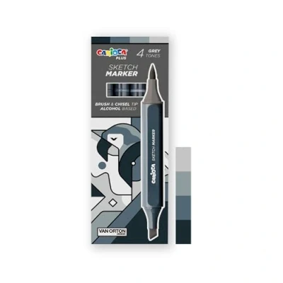 Bild av Carioca Plus Sketch Marker, Dubbelspetsade markörer, Gråtoner, 4 stycken