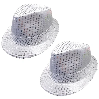 Bild av FUIPVGI 2 st paljetthatt, glitter jazzkepsar, disco hatt, hip hop paljetthatt maskeradklänning, paljett Fedora gangsterhatt, för jazzdansare rappare cowboy Mardi Gras, retro 70 tema dansfest