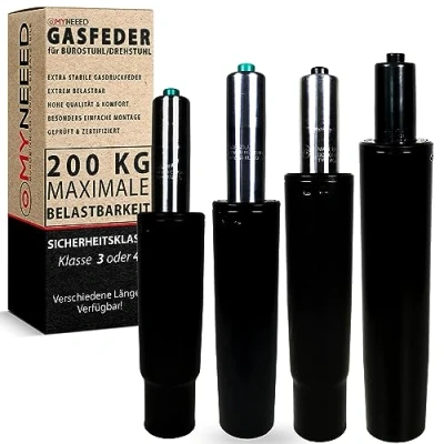 Bild av MYNEEED gasfjäder för kontorsstol, med maximal belastning 200 kg, svängstol, gaskolumn, rörlängd 185 mm, svart