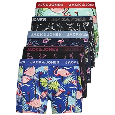 Bild av JACK &amp; JONES Kalsonger för män, set om 5/pack, rea, herrmärken, boxershorts, vita, svarta, blå, grå, shorts, kalsonger, 95 % bomull, S, M, L, XL, XXL, 12213221, 5 pack mix 5, M