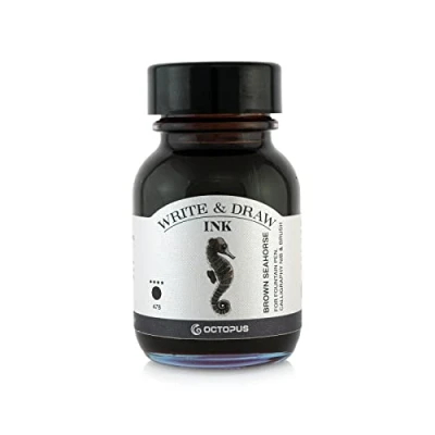 Bild av Octopus Write and Draw Ink 478 brun sjöhäst, vattentätt bläck för att skriva och rita, kalligrafibläck, ljusäkta ritbläck reservoarpennor, brunt, 50 ml