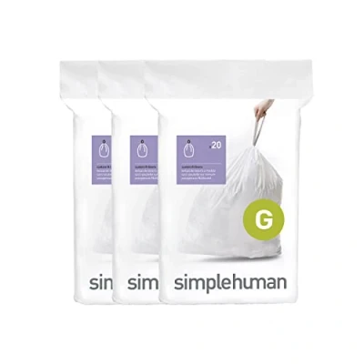 Bild av simplehuman CW0257 kod G anpassad passform bin liner storpack vit plast (3 pack med 20, totalt 60 linjer)