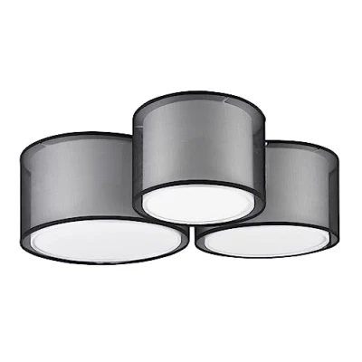 Bild av Trio Leuchten Taklampa Burton 611490332, metall svart matt, lampskärm tyg vit, exkl. 3 x E14