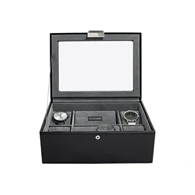 Bild av Stackers Herr Executive svart 8 st klocka med lock grå sammet finish foder