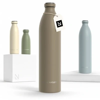 Bild av LARS NYSØM rostfri Vattenflaska 350ml, 500ml, 750ml, 1L, 1,5 liter Termosflaska lämplig för kolsyrat läckagesäker sport, utomhus, skola (Taupe Brown, XL 1500ml)