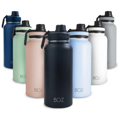 Bild av BOZ vattenflaska i rostfritt stål Vaccumisolerad 32 Oz BPA fri sportvattenflaska med bred mun för gym piplock Termisk varm &amp; kall 1 liters svart