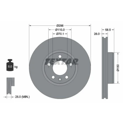 Bild av TEXTAR 92057700 Disque de frein 296 28 05/06 110 ventilé l&#039;intérieur sans boulon fix roue, moyeu roue OPEL: Omega B Berline