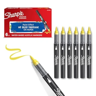 Bild av Sharpie Creative Marker Acrylic Paint Pens Brush Tip Water Based Markers Yellow 6 Count