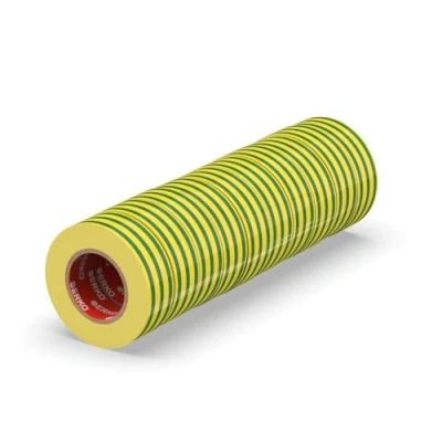 Bild av ERKO isoleringstejp 15 mm x 10 m gul grön stycken för elektriska kablar, Hög flexibilitet och självhäftande kraft, tejp, tätningstejp, skarvning av tråd kabelisoleringar