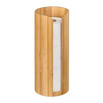 Bild av Relaxdays Toalettpappersförvaring bambu, för 3 rullar, stående toalettpappersbehållare, H x D: 33,5 14,5 cm, natur