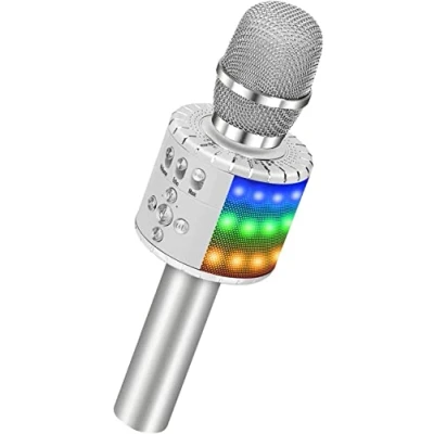 Bild av Trådlös mikrofonspelare, Bonaok karaoke Bluetooth mikrofon, hem karaoke, maskin, högtalare, födelsedagspresent, leksak, för iPhone, iPad, Android/PC (silver)