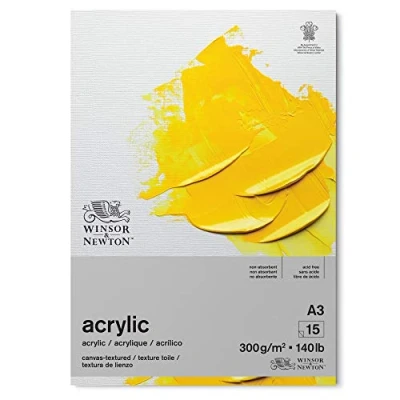 Bild av Winsor &amp; Newton 6534006 akrylpapper i block 15 ark med dukstruktur DIN A3, 300 g/m², syrafri, utan optiska blekmedel, åldringsbeständig för akrylfärg och medier, vit