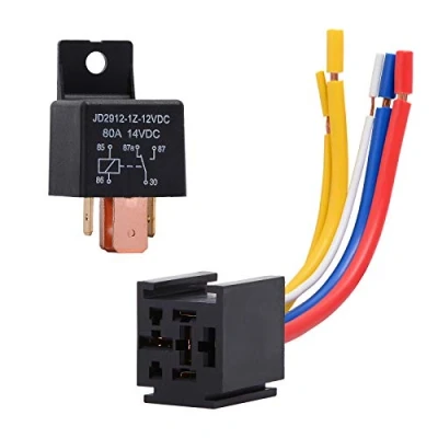 Bild av Ehdis 1 pack bilrelä 12 V 80 APM 5 stift, växelrelä med uttagshållare för lastbil, motor, kraftig på/av normalt öppen SPDT reläsockel plugg kablar